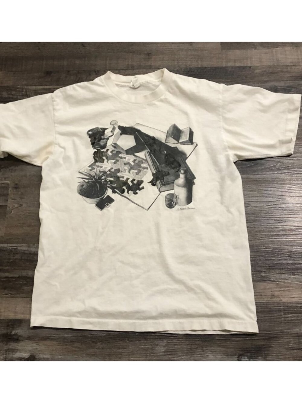 Vtg 1991 MC Escher Alligator Reptiles Art Print Mens Large Single Stitch T Shirt